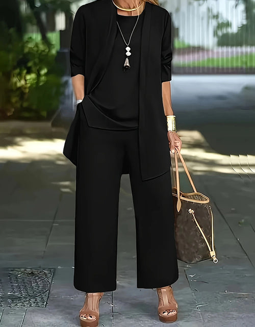 Load image into Gallery viewer, Women&#39;s Plus Size Casual 3-Piece Set Open Front Cardigan Sleeveless Vest Pants Solid Color Lounge Set

