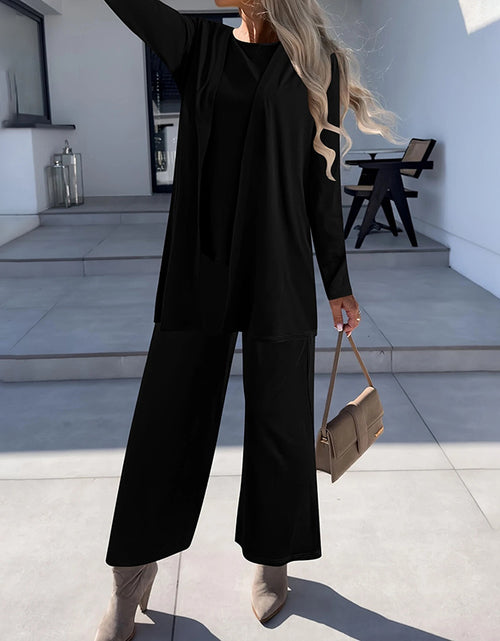 Load image into Gallery viewer, Women&#39;s Plus Size Casual 3-Piece Set Open Front Cardigan Sleeveless Vest Pants Solid Color Lounge Set
