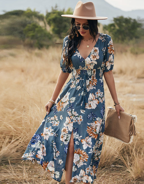 Load image into Gallery viewer, Floral Summer Beach Dress With V Neck Elastic Waist Dresses For Women
