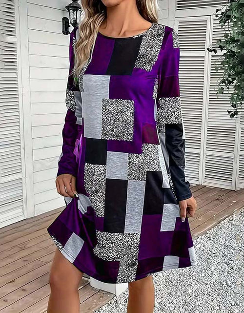 Load image into Gallery viewer, Women&#39;s Round Neck Long Sleeve Dress - Digital Print Casual Elegant Spring &amp; Fall Dress
