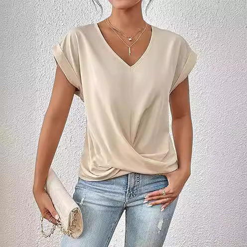 Load image into Gallery viewer, Fashion V-neck Short-sleeve T-shirt Summer Casual Irregular Knot Top For Women Clothing
