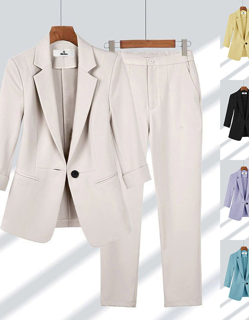 Load image into Gallery viewer, 2pcs Casual Blazer Set Solid Color Lapel Single-breasted Jacket And Zipper Straight Pants Women&#39;s Office Business Suit

