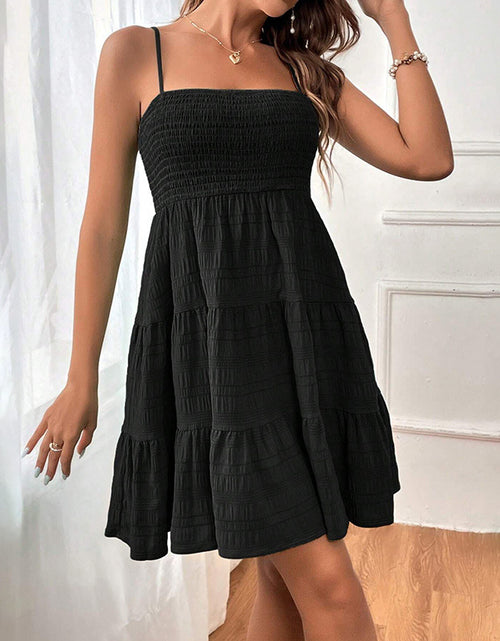 Load image into Gallery viewer, Women&#39;s Spaghetti Strap Sleeveless Smocked A-Line Swing Mini Dress, Elegant Casual Summer Dress
