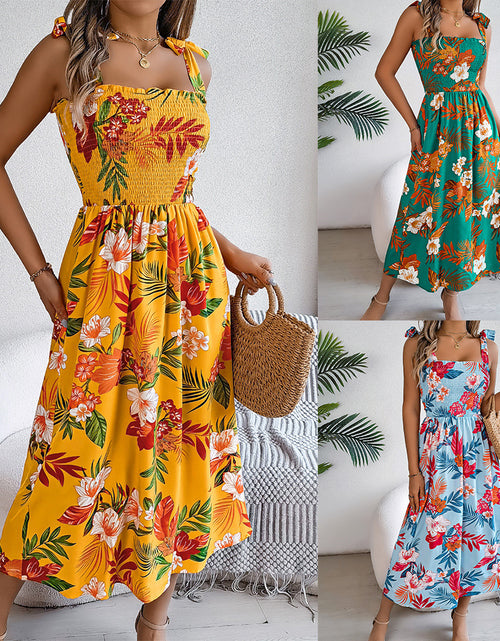Load image into Gallery viewer, Flowers Print Suspender Corset Dress Ins Fashion Holiday Beach Long Dresses Summer Clothing For Women
