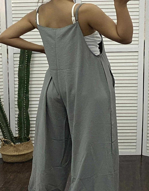 Load image into Gallery viewer, Women&#39;s Sleeveless Jumpsuit With Pockets And Adjustable Shoulder Strap Fashion Loose Wide Leg Straight Overalls Summer Beach Trousers
