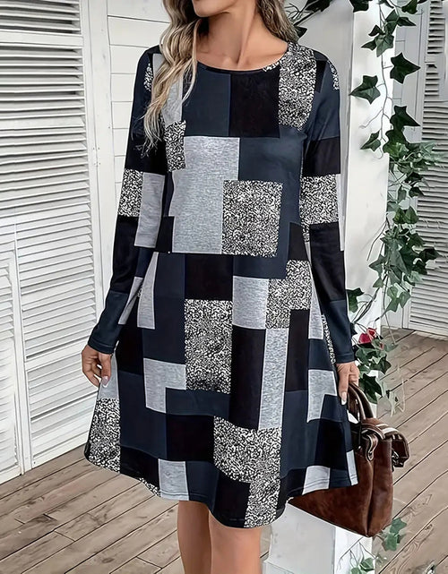 Load image into Gallery viewer, Women&#39;s Round Neck Long Sleeve Dress - Digital Print Casual Elegant Spring &amp; Fall Dress
