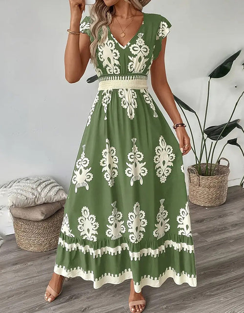 Load image into Gallery viewer, Women&#39;s Summer Flowy Maxi Dress Casual Cap Sleeve V Neck Smocked Waist Beach Sundress
