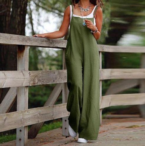 Load image into Gallery viewer, Women&#39;s Sleeveless Jumpsuit With Pockets And Adjustable Shoulder Strap Fashion Loose Wide Leg Straight Overalls Summer Beach Trousers
