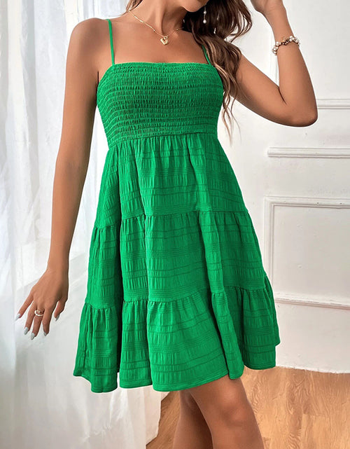 Load image into Gallery viewer, Women&#39;s Spaghetti Strap Sleeveless Smocked A-Line Swing Mini Dress, Elegant Casual Summer Dress
