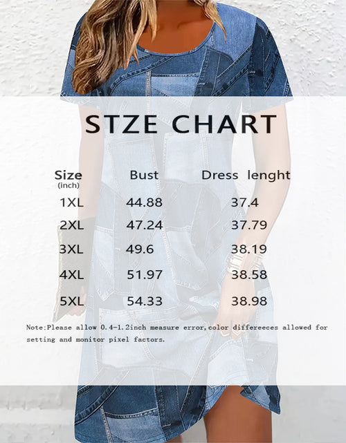 Load image into Gallery viewer, Women&#39;s Plus Size Denim Short Sleeve Dress - Digital Print Casual Spring &amp; Summer Dress
