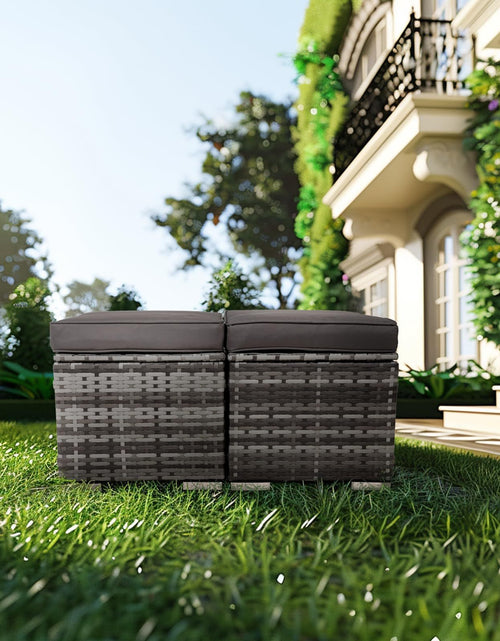 Load image into Gallery viewer, 2 Wicker Ottomans, Multipurpose Outdoor Furniture For Patio, Backyard, Additional Seating, Footrest, Side Table With Storage, Removable Cushions
