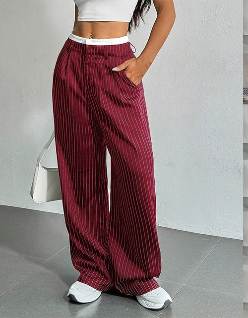 Load image into Gallery viewer, Stripe Printed Trousers Fashion High Waist Straight Leg Pants With Pocket Zipper Casual Suit Pants For Women
