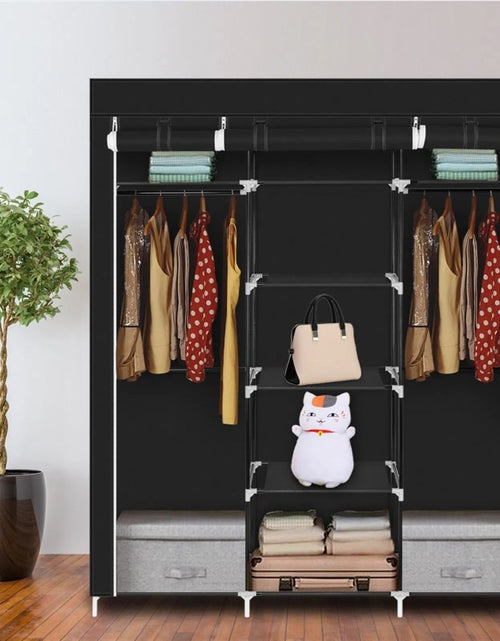 Load image into Gallery viewer, 69 Inch Portable Wardrobe Double Pole Storage Rack Black
