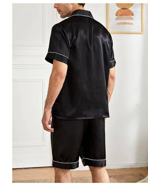 Load image into Gallery viewer, Summer Matte Satin Lapel Casual Homewear Suit Breathable Thin Short-sleeved Shorts
