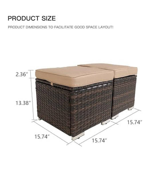 Load image into Gallery viewer, 2 Wicker Ottomans, Multipurpose Outdoor Furniture For Patio, Backyard, Additional Seating, Footrest, Side Table With Storage, Removable Cushions
