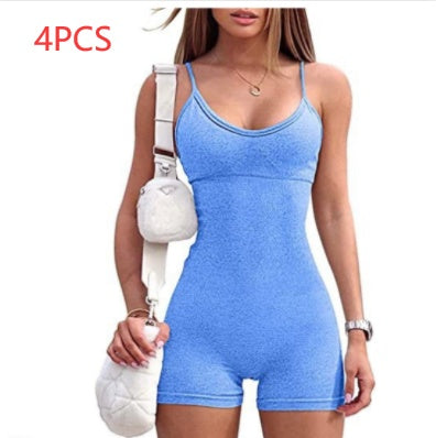 Load image into Gallery viewer, Spaghetti Strap Shorts Jumpsuit Sports Yoga Workout Tight Romper Women Fashion Fitness Sportwear
