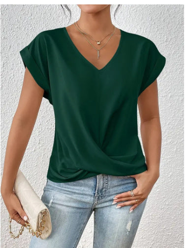Load image into Gallery viewer, Fashion V-neck Short-sleeve T-shirt Summer Casual Irregular Knot Top For Women Clothing
