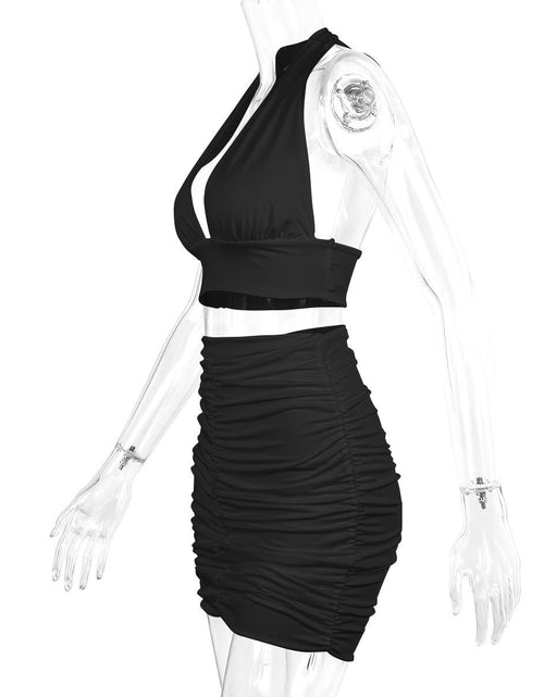 Load image into Gallery viewer, 2pcs Dress Suits For Women Halter Lace-up Hip Top And Pleated Hip-covering Skirt
