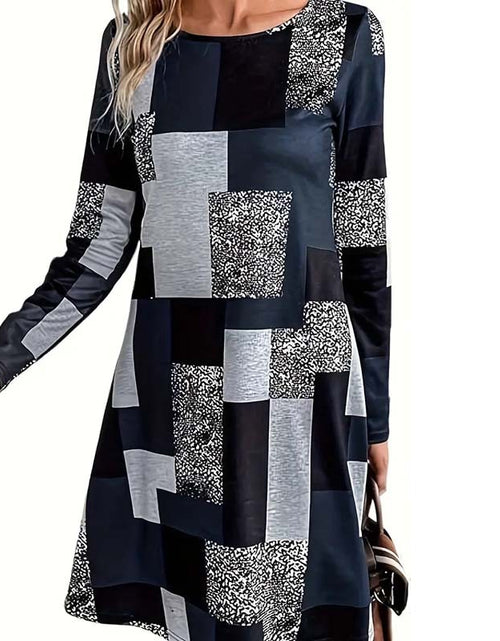 Load image into Gallery viewer, Women&#39;s Round Neck Long Sleeve Dress - Digital Print Casual Elegant Spring &amp; Fall Dress
