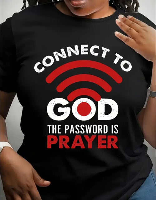 Load image into Gallery viewer, Faith-Inspired Letter Print Casual T-Shirt For Women - Crew Neck, Short Sleeve, Breathable Polyester, Machine Washable
