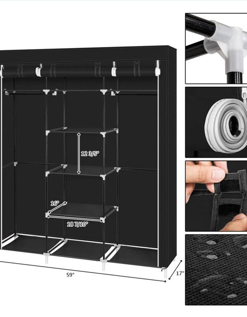 Load image into Gallery viewer, 69 Inch Portable Wardrobe Double Pole Storage Rack Black
