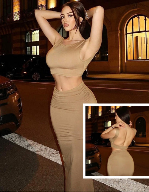 Load image into Gallery viewer, Women Tank Tops Long Skirts Party  Dresses Two Piece Matching Sets Outfit 2025 Summer Clothes  Slim Solid Color
