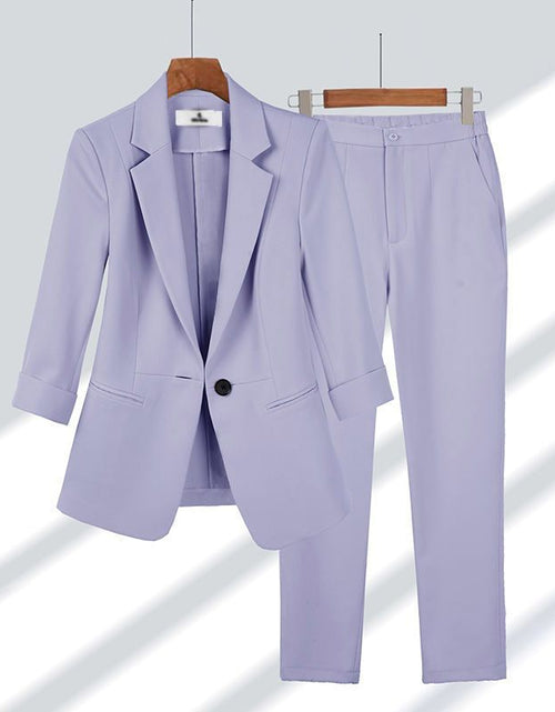 Load image into Gallery viewer, 2pcs Casual Blazer Set Solid Color Lapel Single-breasted Jacket And Zipper Straight Pants Women&#39;s Office Business Suit

