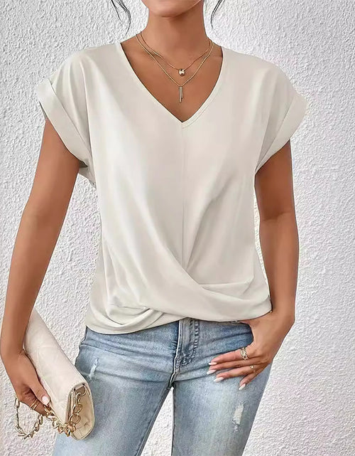 Load image into Gallery viewer, Fashion V-neck Short-sleeve T-shirt Summer Casual Irregular Knot Top For Women Clothing
