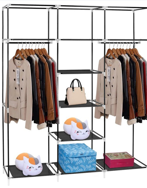 Load image into Gallery viewer, 69 Inch Portable Wardrobe Double Pole Storage Rack Black
