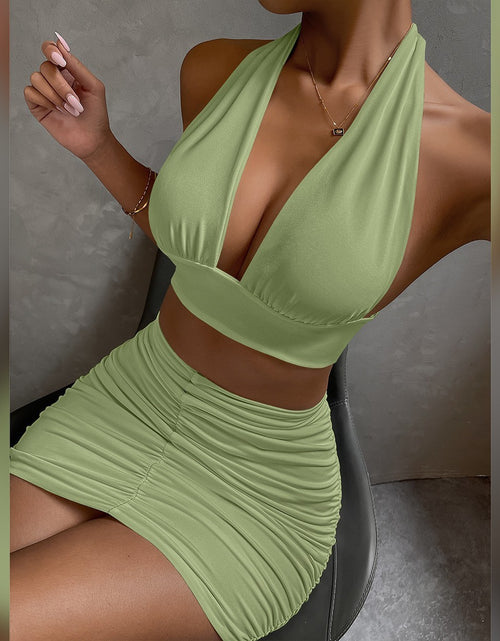 Load image into Gallery viewer, 2pcs Dress Suits For Women Halter Lace-up Hip Top And Pleated Hip-covering Skirt
