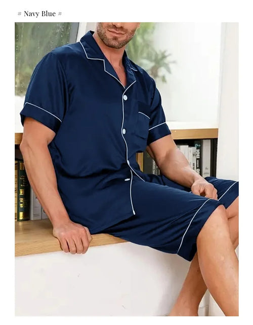 Load image into Gallery viewer, Summer Matte Satin Lapel Casual Homewear Suit Breathable Thin Short-sleeved Shorts
