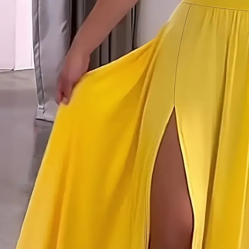 Women's Sexy Deep V Neck Maxi Dress Spaghetti Strap Sleeveless Backless High Slit Long Dress
