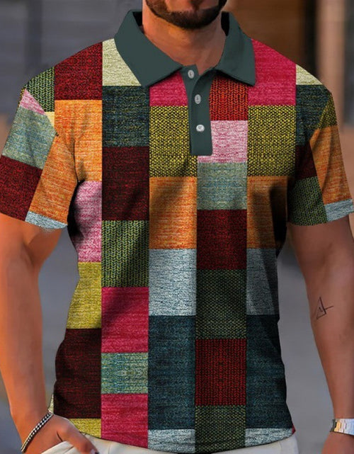 Load image into Gallery viewer, Men&#39;s Button Polo Shirt Plaid Lapel Printed Short Sleeve
