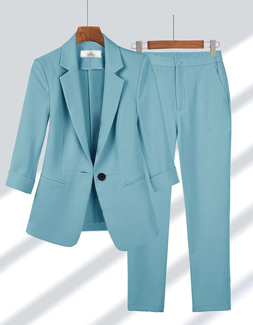 Load image into Gallery viewer, 2pcs Casual Blazer Set Solid Color Lapel Single-breasted Jacket And Zipper Straight Pants Women&#39;s Office Business Suit
