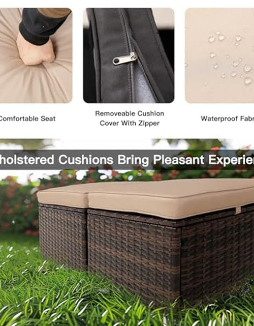 Load image into Gallery viewer, 2 Wicker Ottomans, Multipurpose Outdoor Furniture For Patio, Backyard, Additional Seating, Footrest, Side Table With Storage, Removable Cushions
