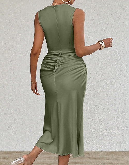 Load image into Gallery viewer, Women&#39;s Summer Sleeveless Tank Dress Crew Neck Slim Fit Ruched Bodycon Dress Casual Party Club Dress
