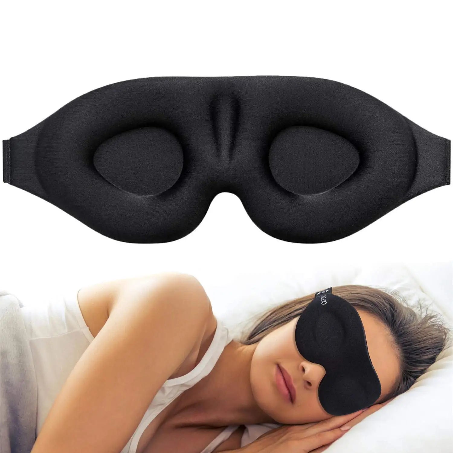 Sleep Mask for Side Sleeper, Eye Mask for Sleeping Women Men, 3D Contoured Cup No Eye Pressure 100% Light Blocking Sleeping Mask with Adjustable Strap Night Blindfold Flight, Travel, Nap, Black