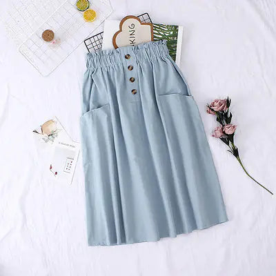 Load image into Gallery viewer, Solid Color Loose Cotton Mid-Length Skirt
