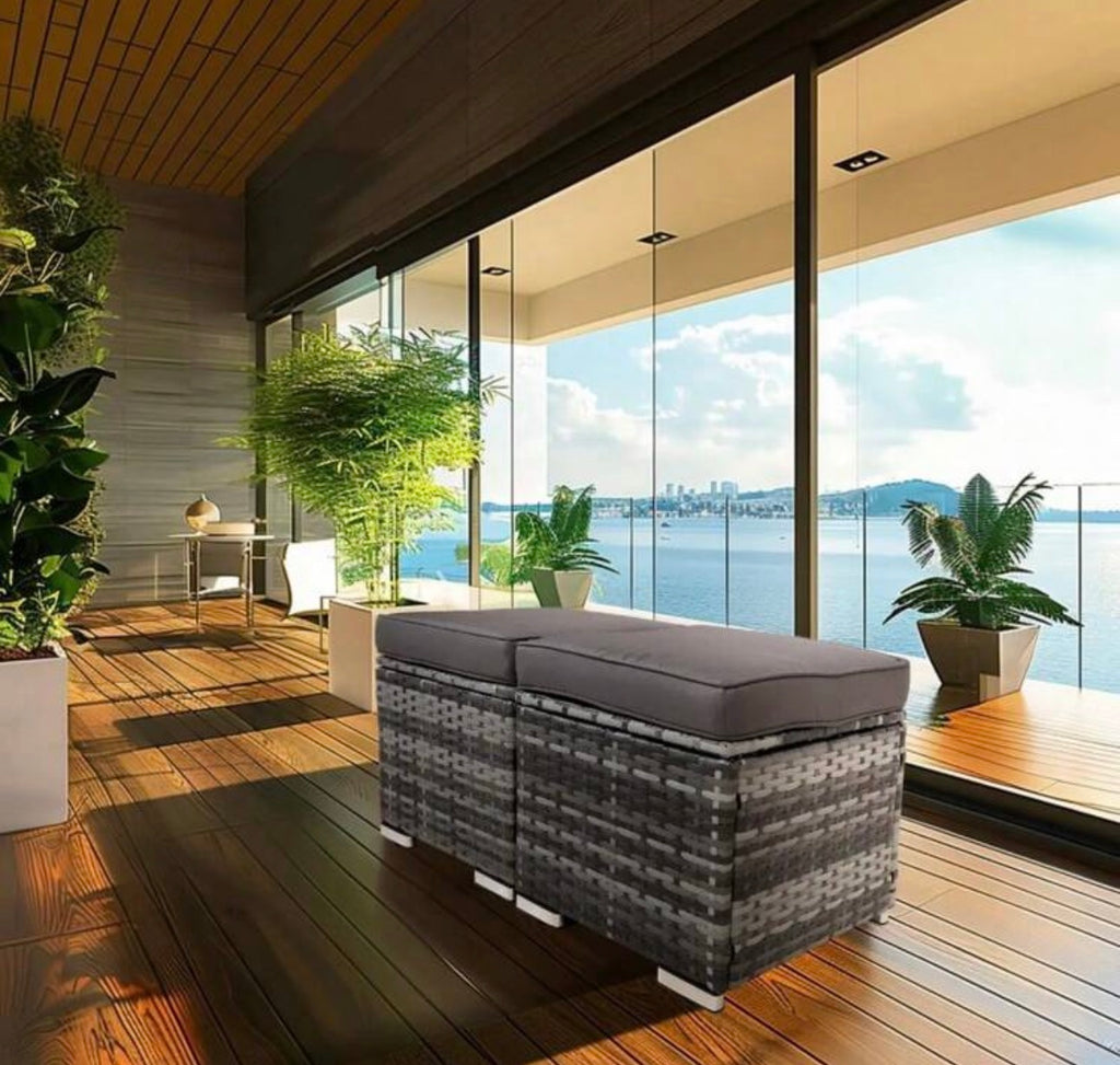 2 Wicker Ottomans, Multipurpose Outdoor Furniture For Patio, Backyard, Additional Seating, Footrest, Side Table With Storage, Removable Cushions