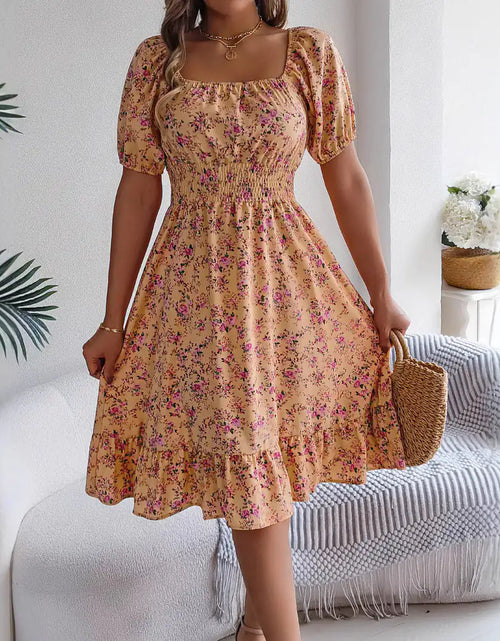 Load image into Gallery viewer, Floral Print Square Collar Dress Summer Fashion Ruffles Dresses Women&#39;s Clothing
