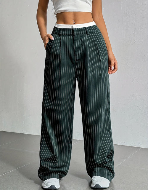 Load image into Gallery viewer, Stripe Printed Trousers Fashion High Waist Straight Leg Pants With Pocket Zipper Casual Suit Pants For Women
