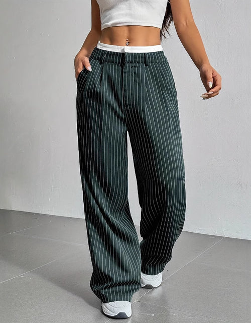 Load image into Gallery viewer, Stripe Printed Trousers Fashion High Waist Straight Leg Pants With Pocket Zipper Casual Suit Pants For Women
