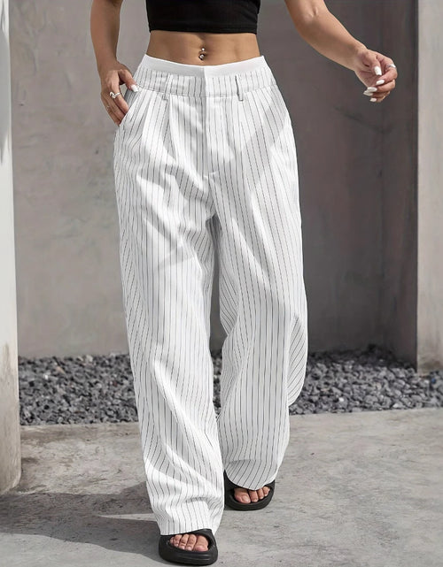 Load image into Gallery viewer, Stripe Printed Trousers Fashion High Waist Straight Leg Pants With Pocket Zipper Casual Suit Pants For Women
