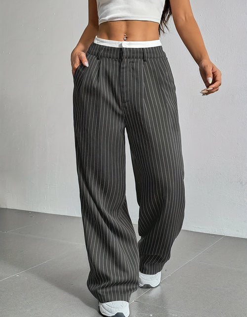 Load image into Gallery viewer, Stripe Printed Trousers Fashion High Waist Straight Leg Pants With Pocket Zipper Casual Suit Pants For Women
