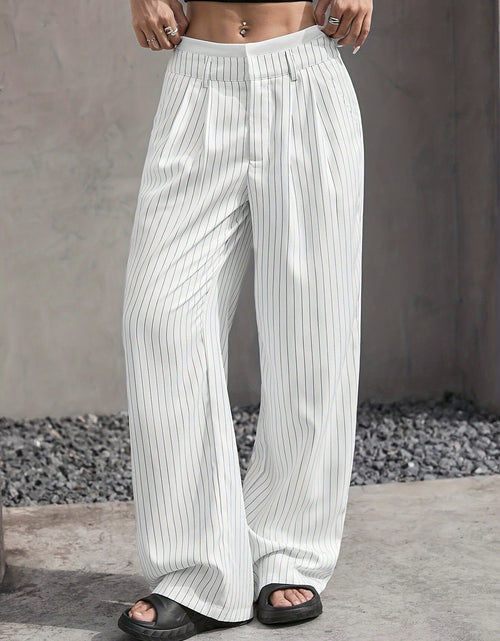 Load image into Gallery viewer, Stripe Printed Trousers Fashion High Waist Straight Leg Pants With Pocket Zipper Casual Suit Pants For Women
