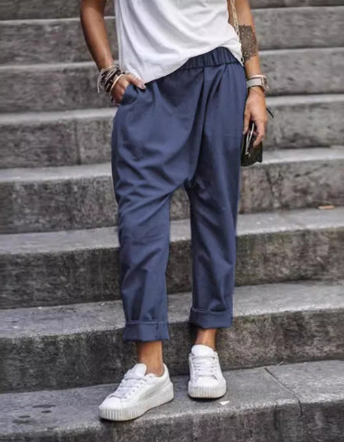 Load image into Gallery viewer, Women&#39;s Casual Pants With Pockets Elastic High Waist Harem Trousers Fashion Streetwear Clothing
