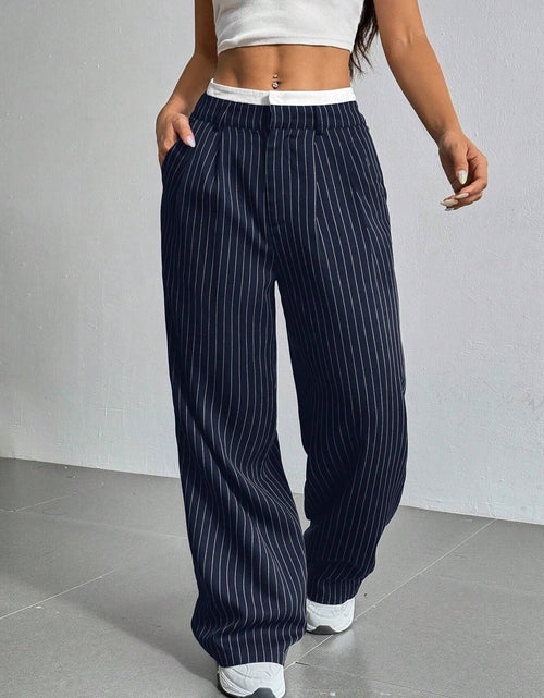 Load image into Gallery viewer, Stripe Printed Trousers Fashion High Waist Straight Leg Pants With Pocket Zipper Casual Suit Pants For Women
