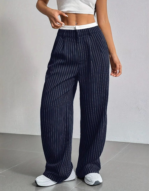 Load image into Gallery viewer, Stripe Printed Trousers Fashion High Waist Straight Leg Pants With Pocket Zipper Casual Suit Pants For Women
