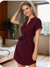 Load image into Gallery viewer, V-neck Short Sleeve Dress With Belt Summer Fashion Bowknot Dresses For Women Clothing
