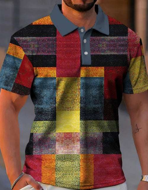 Load image into Gallery viewer, Men&#39;s Button Polo Shirt Plaid Lapel Printed Short Sleeve
